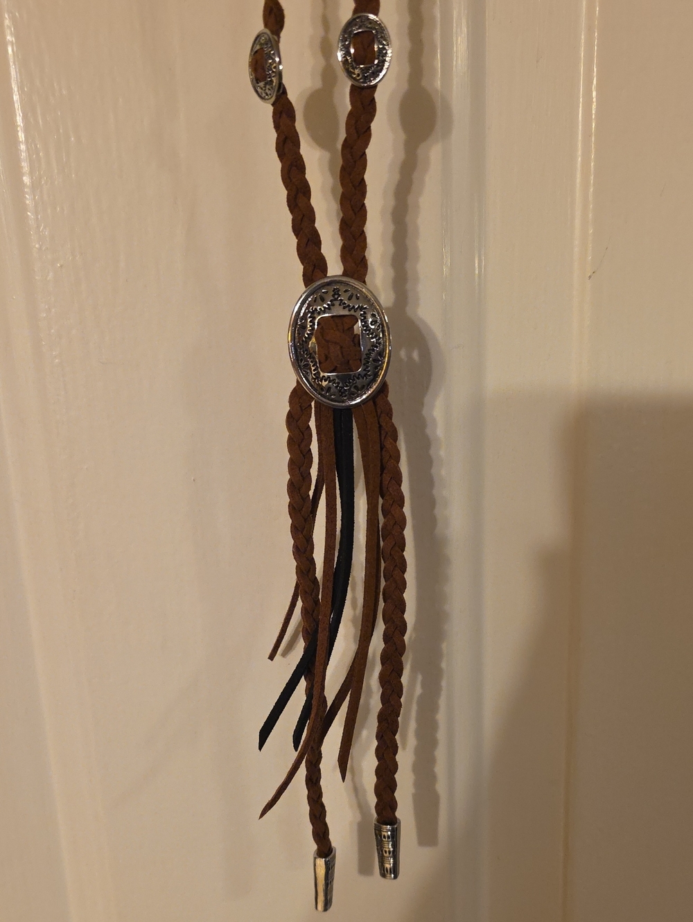 Justin Brown Braided Leather Necklace with Silver Accents